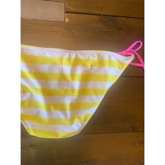 Women's Old Navy Yellow striped bikini bottoms pink tie waist size large new - Picture 5 of 5